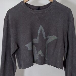 Cropped brown waffle textured long sleeve t-shirt, tie dye star